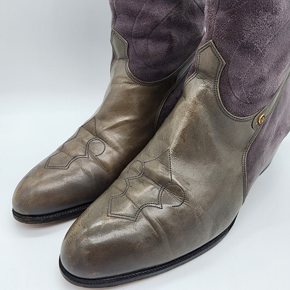 Pierre Cardin 80's Vintage Western Style Leather Boots Two Tone Size 9 - Picture 7 of 16